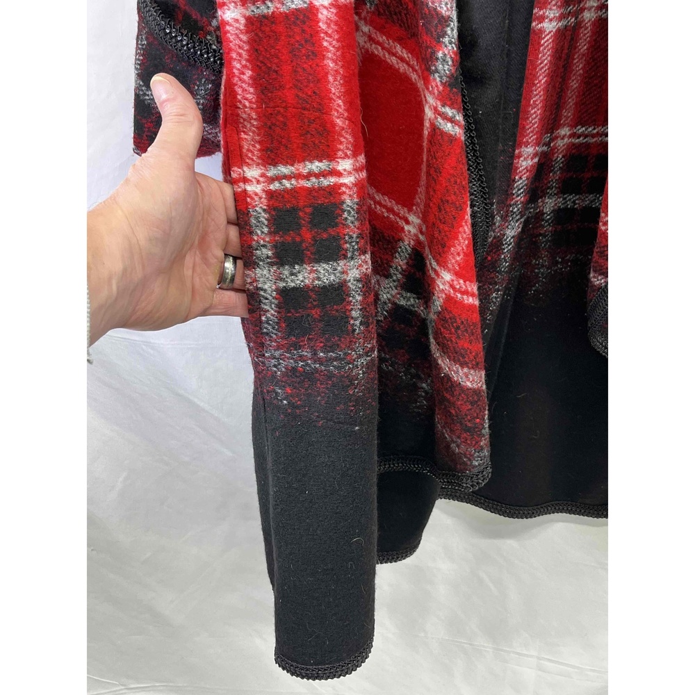 NWT Simon Chang Womens Red Plaid Wool Blend Open Cardigan Shawl Sz 8‎ - Picture 6 of 11